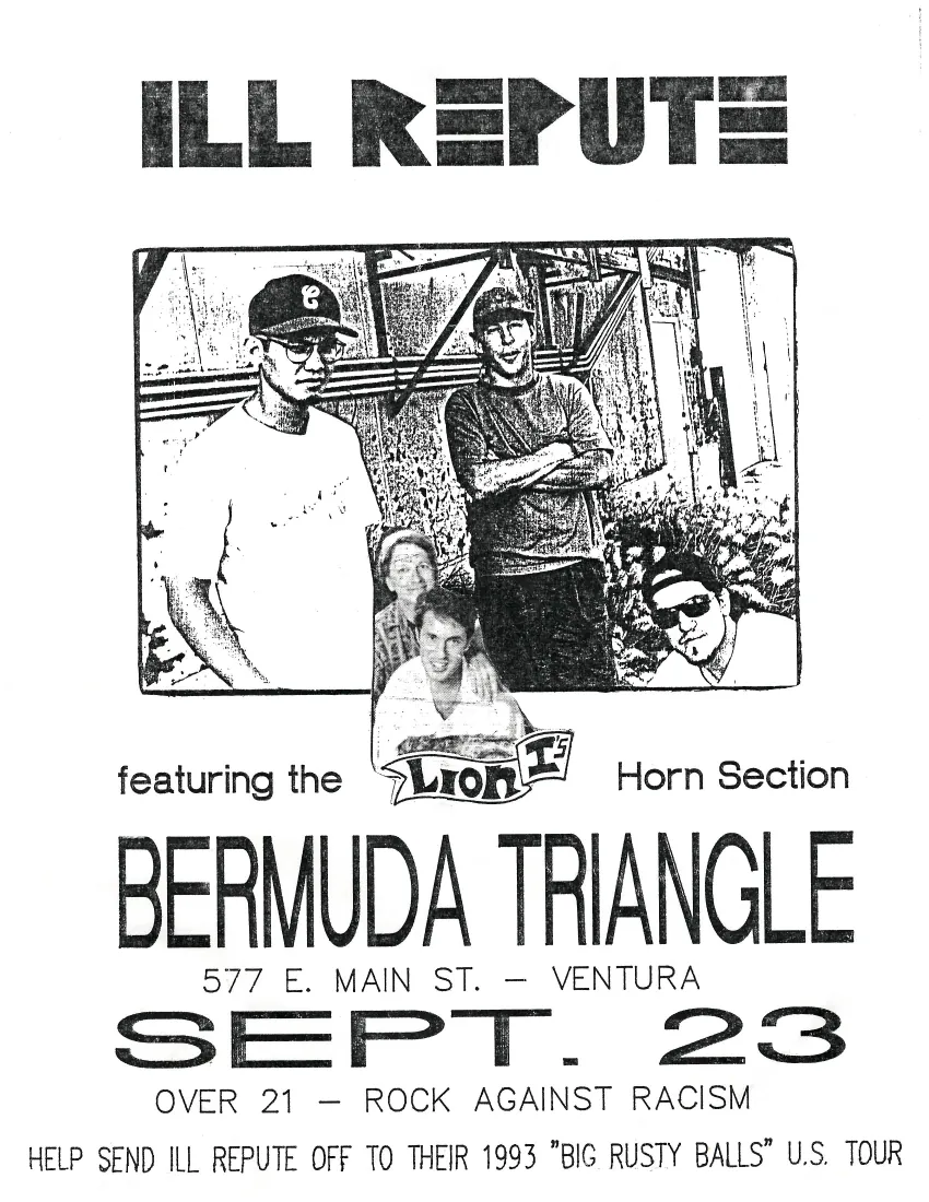 Original Ill Repute Flyer for the Bermuda Triangle Show with Guest: Lion I's Horns