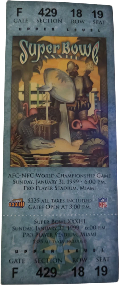 Super Bowl XXXIII Ticket Front