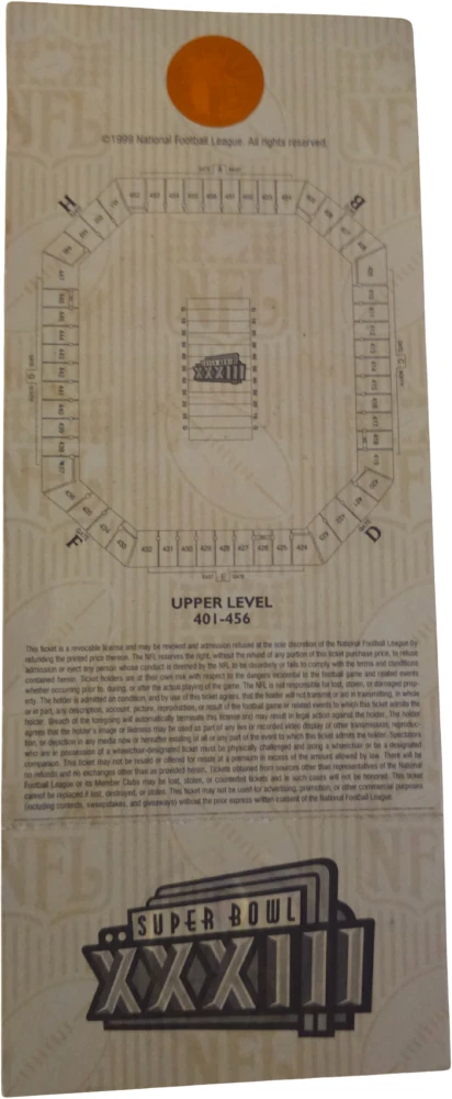 Super Bowl XXXIII Ticket Back