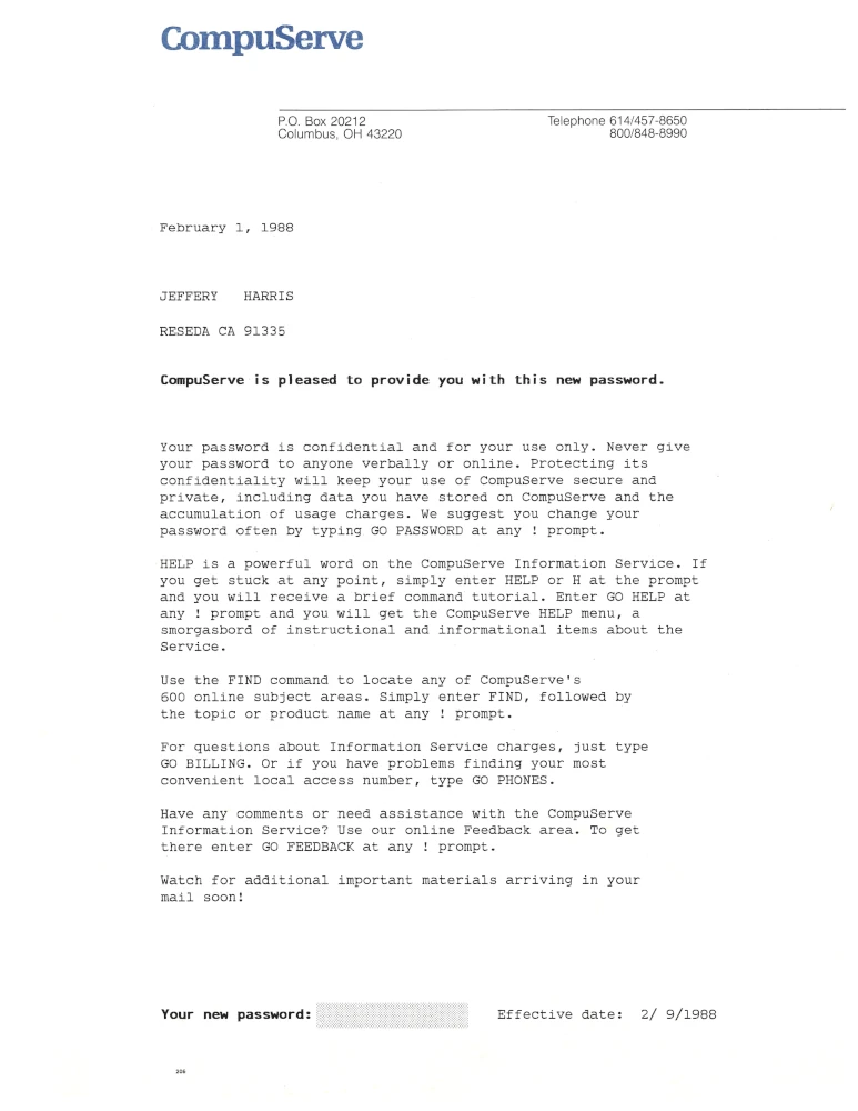 Compuserve Password Change Letter
