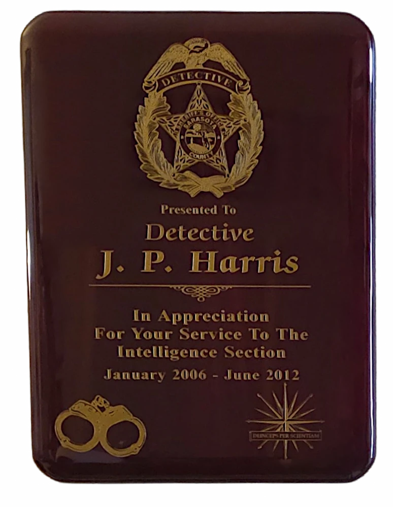 Sarasota Sheriff's Office Intelligence Unit Plaque