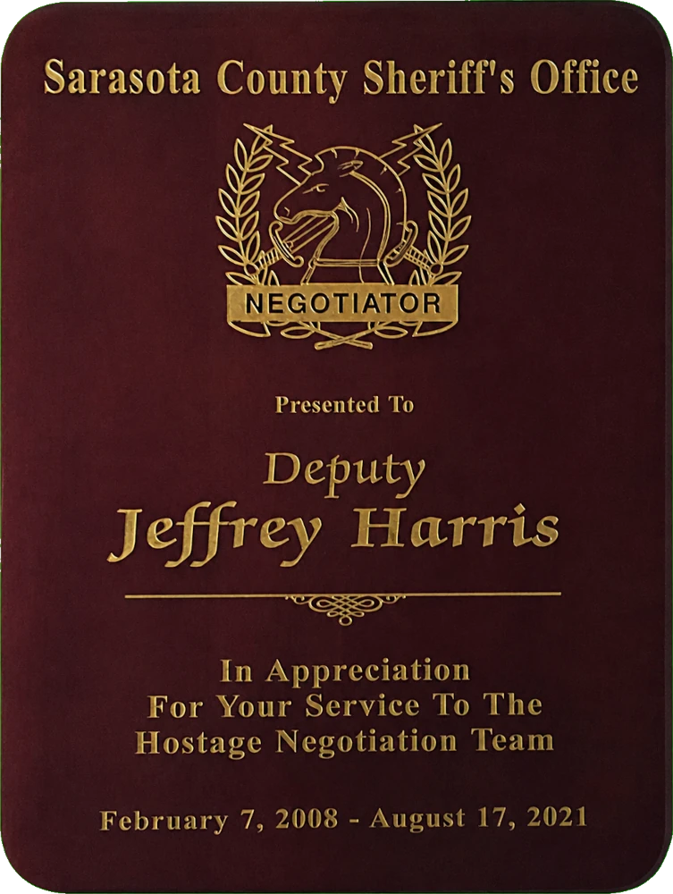 Sarasota Sheriff's Hostage Negotiator Plaque